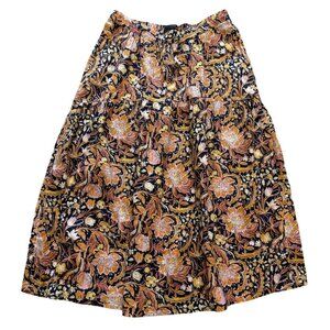 Tahari Womens Floral Midi Skirt 100% Linen Elastic Back Waist Multicolor Size L